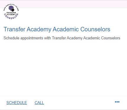 Finding the option to schedule an appointment with a Transfer Academy Counselor in the 'Your Services' menu